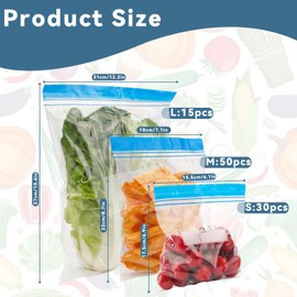 95 Pack Freezer Bags, 3 Sizes Reusable Food Storage Bags with Strong Grip Seal,Leakproof Resealable Zip Lock Bags for Meat, Vegetables, Fruits, Sandwich and Jewellery (31x27cm, 18x22cm, 15.5x17.5cm)