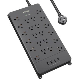 TROND Surge Protector Power Strip, 5ft Flat Plug Extension Cord with Multiple Outlets, 22 Widely Spaced AC with USB Ports, 4000 Joules, Heavy Duty, Wall Mount, Under Desk, ETL Listed, Black