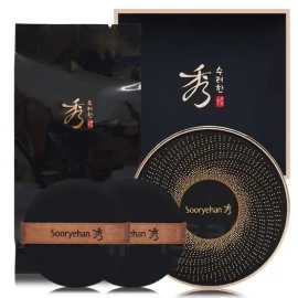 Sooryehan Black Ginseng Cushion Foundation Product + Refill + 2 Puffs No. 23 / 수려한 블랙 진생 쿠션 파운데이션 본품+리필+퍼프2개 23호