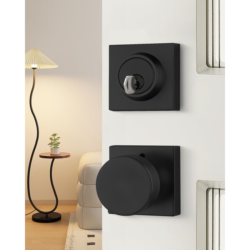 Haidms Matte Black Door Knobs with Deadbolt, Heavy Duty Front