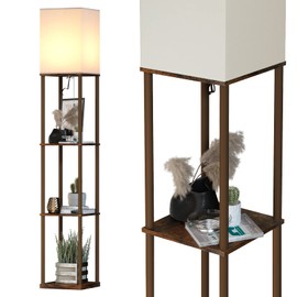 SUNMORY Floor Lamp with Shelves, Standing Lamps for Living Room, Brown