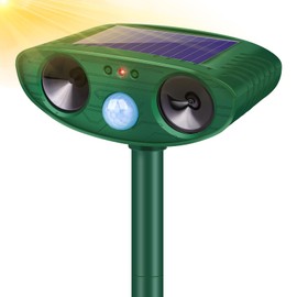 Ultrasonic Animal Repellent Outdoor, 2024 Newly Solar Powered Animal Repeller, Waterproof Cat Repellent Outdoor with Motion Sensor to Repel Squirrels, Raccoon, Rabbit, Fox & Skunk Out of Yard, Garden