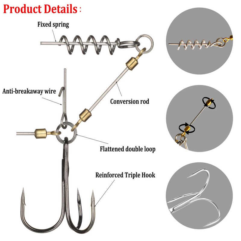 Pack of 2 stinger hooks with leader system, screw in