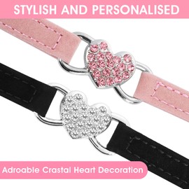cobee Bling Heart Cat Collar with Bell, Adjustable Kitten Collar with Safety Belt, Rhinestone Pet Collar for Small Cats and Dogs (Pink) (Black + Pink)