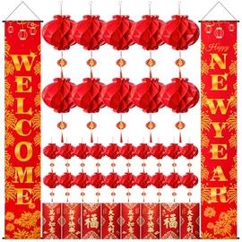 Chinese New Year 2026 Decorations, Lunar New Year 2026 Decorations Include Red Envelopes Red Lantern Ornaments Chinese Couplets for Spring Festival Decorations
