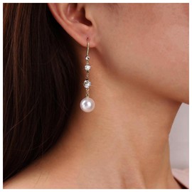 Sttiafay Vintage Crystal Pearl Dangle Earrings Long Pearl Tassel Earrings Pearl Bridal Drop Earrings Gold Rhinestone Stud Earrings Jewelry for Women