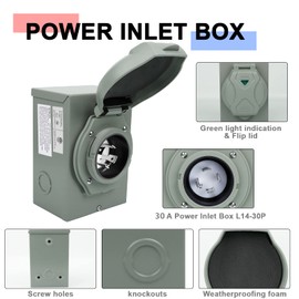 AutoEC 30 Amp Generator Power Inlet Box, NEMA L14-30P 4 Prong Power Inlet Box 30a, 125/250 Volt 3750/7500 Watts Generator Transfer Switch, Waterproof for Outdoor Use, ETL Listed