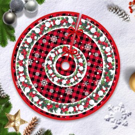 Hianjoo Christmas Tree Skirt 36 Inch, Xmas Tree Base Cover Mat with Double Wreath on Lattice Background for Holiday Ornament for Xmas Party Christmas Decorations (Double Wreath Style, 36 inch/ 90cm)