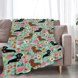 Tourrest Dachshund Blanket Cute Dachshund Dog Pattern Throw Blanket for Girls Kids Adults Super Soft Warm Cozy Plush Fleece Flannel Blanket for Sofa Couch Bed Birthday Gifts 60inchx80inch