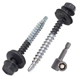 SKIR'CO (Pack of 50) Painted Roofing Screws 4.8 x 50 mm, Hex Head Self Drilling Screws with EPDM Washers (Graphite Grey, RAL 7024)