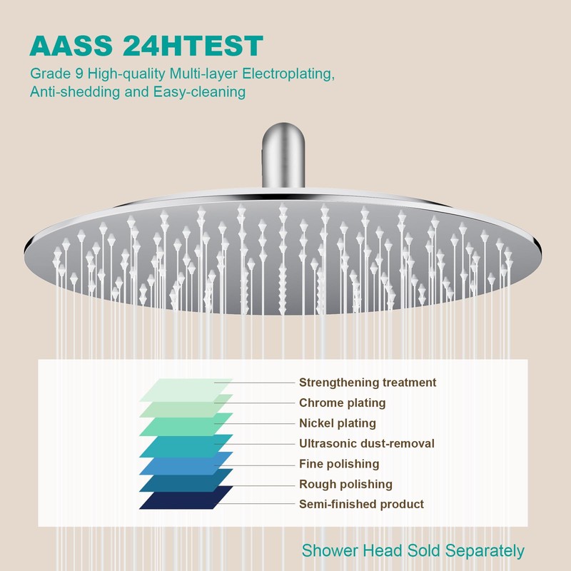 AULEEND 12 Inch Round Rain Shower head, High Flow Stainless