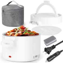 Electric Lunch Box, 33.8oZ Portable Food Heater 3-IN-1 12V/24V/110V Lunch Warmer for Adults Leakproof with Carry Bag Dishwasher-Safe for Work Office Travel Home Car Truck Gifts for Women Men White