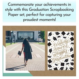 Graduation Scrapbooking Paper - Elegant 12x12 Graduation Scrapbook Paper with Cap, Diploma, and Fun Phrases | Graduation Theme Scrapbook Paper for Photo Album, Decor, DIY Crafts | 6 Items Total