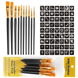 Paint Brushes, 10 Pcs Face Paint Brushes for Children Watercolor, Acrylic and Oil Painting Suitable for Decorations, Models, Figurines, Nail Art (Black)