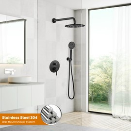 gotonovo Rain Shower System with 10 Inch Round Showerhead and Handheld High Pressure Shower Faucet Set Contain Rough in Valve, Matte Black