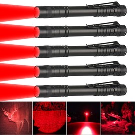 LIAISIMI Red Light Torch Mini Red LED Flashlights with Pen Clip Waterproof Torch Red Torch 13 cm for Stargazing, Night Vision, Fishing, Exploration (5 Pack Red)