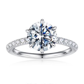 MOOSEA 1.5ct Round Cut Moissanite Wedding Rings for Women, Brilliant D Color VVS1 Clarity Lab Created Diamond Rings 14K White Gold Vermeil 6 Claw Moissanite Engagement Rings for Women