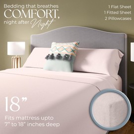 SUPREME ELEGANCE Super Soft Full Sheet Set, Jersey Knit 4Pc Light Pink Sheets, All Season Wrinkle Resistant & Easy Care Sheet Set with Deep Pocket (1 Flat Sheet, 1 Fitted Sheet & 2 Pillowcases)