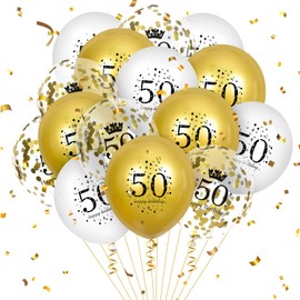 50th Birthday Balloons 15Pcs White Gold Happy 50th Birthday Balloons Confetti Balloons for Men Women 50 Anniversary Birthday Party Decorations White Gold Latex Balloons Birthday Decor Supplies 12 inch