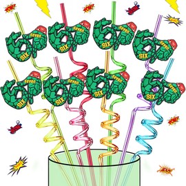 6 7 Meme Gen Crazy Straws for Kids Ninja Green Turtles Birthday Party,8pcs
