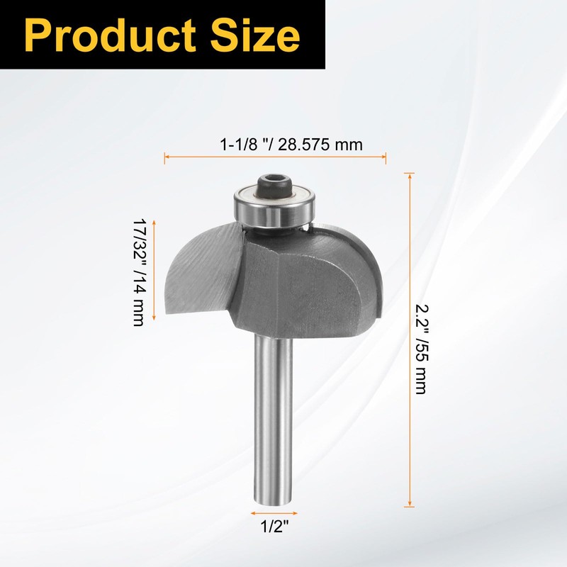 sourcing map Cove Router Bit 1/4" Shank 1-1/8" Dia 17/32"