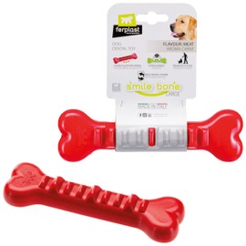 Ferplast Hunde Spielzeug, Knochen Futterspender, Trockenfutter Hund Leckerli, aus Strapazierfähigem Material, Fleischgeschmack, für die Zahnhygiene, Smile Hundeknochen, Hundespielzeug, Rot