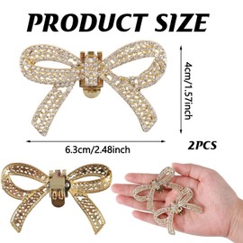 BEANPRECOY 2 Pcs Rhinestone Shoe Clips, Detachable Bow Shoe Buckle, Elegant Crystal Shoe Decoration Charms, Metal Shoe Clips for Women Heels Flat Shoes Wedding Prom Party Accessoriess (Gold)