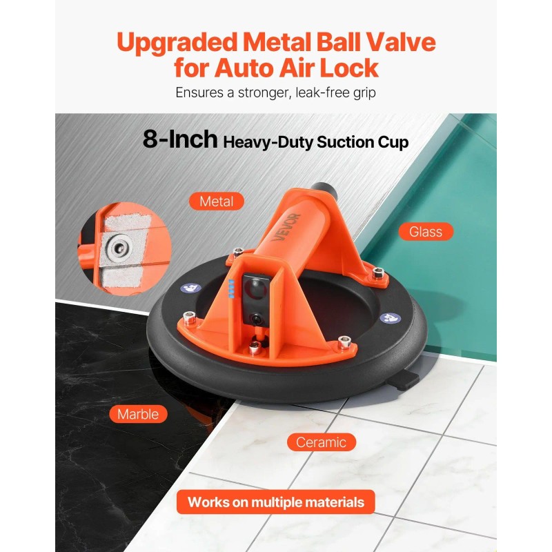 Vacuum Glass Lifter 8 Inch 400 Lbs Capacity ABS Handle