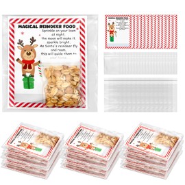 Clabby 100 Sets Magical Reindeer Food Bags 1.6 x 2 Inches with Reindeer Food Labels and Self-adhesive Bags for Christmas Stocking Stuffers Cookies Candies Gifts Wrapping Holiday Party Favors