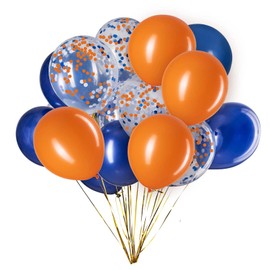 12 Inch Balloons Navy Blue Orange Helium Balloons Confetti Pack of 50 Latex Balloons Diameter 30 cm for Wedding Valentine's Day Birthday Christening Communion Party Decoration