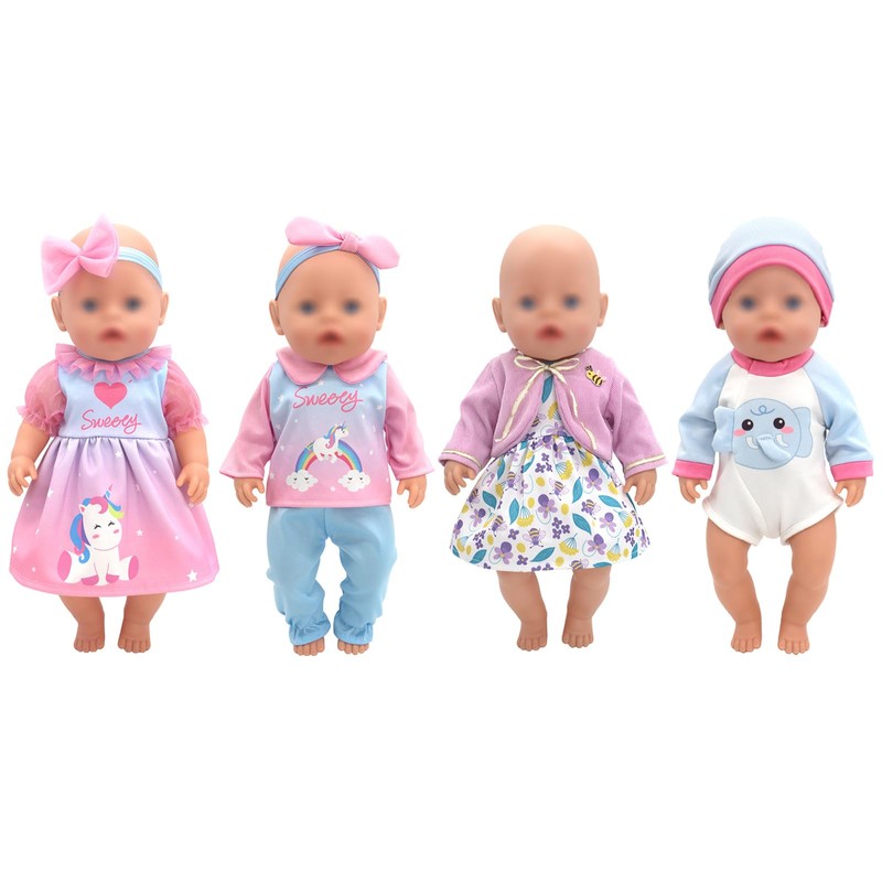 Doll Clothes for 36-43 cm Baby Dolls, 4 Packs (No