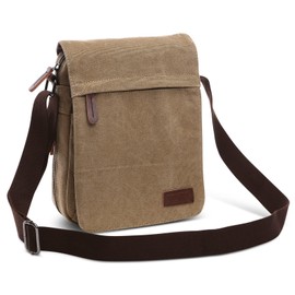 DORRISO Men Shoulder Bag Fashion Messenger Bags Canvas Lightweight Portable Work Travel Casual Daily College Bag Multi Pockets Canvas Men Satchel Bag Khaki