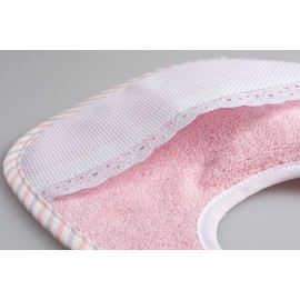 FILET - Embroidered Bib in Pink Cotton Foam with Lace Detail, Multi-Colour, Aida Pocket, Ideal for Newborns, Made in Italy, Pink