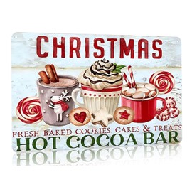 Joyline Vintage Christmas Decor Gifts Rustic Hot Cocoa Bar Fresh Baked Cookies Cakes&Treats Tin Sign for Home Farmhouse Kicthen Cafe Bar Wall Decor 8 x 12 inches (3238)