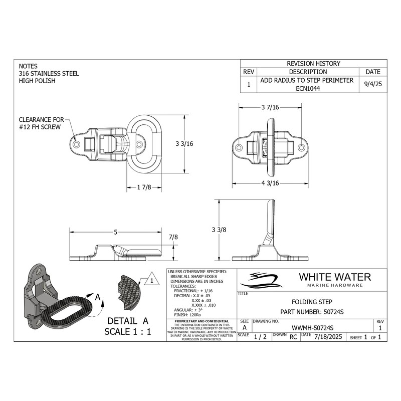 White Water 50724S Marine 316 Stainless Steel Folding Step
