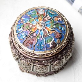 DELIWAY Vintage Music Box Constellation Style Plays Always with Me Tune, Goddess Rotating Musical Box Sankyo 18-Note Wind Up Hand-Painted Collectible Zodiac Gift for Christmas Birthday