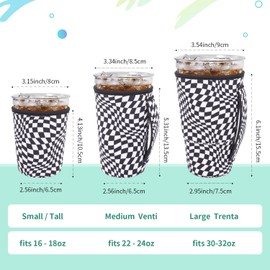 AJLTPA Iced Coffee Sleeve Insulator Sleeves for Cold Drinks Beverages, 3 Pack Reusable Neoprene Cup Sleeve with Handle for 16-32oz Coffee cups(Black Checkerboard)
