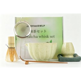 Matcha Whisk Set Includes Matcha Bowl,Bamboo Whisk(Chasen) and Holder,Scoop,Sifter,Tea Towel,Matcha Making Kit Tea Set Gifts for Friend Family Home Office Christmas,Birthday,Mother's Day