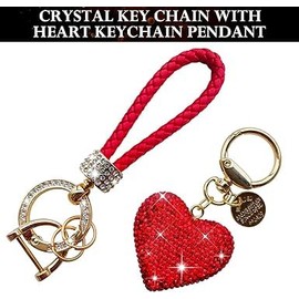 Crystal Keychain for Women with Sparkly Rhinestones Heart Shape, Pretty Key Chains for Women Girls Gifts (Red)