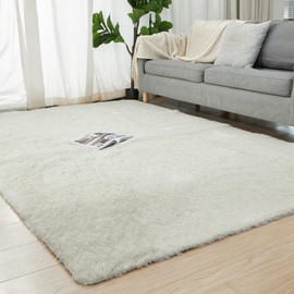 Humube 5x7 Shag Area Rugs for Bedroom, Indoor Shaggy Rugs for Living Room, Anti-Slip Fluffy Fuzzy Furry Plush Rugs for Kids Girls Room,Cream White