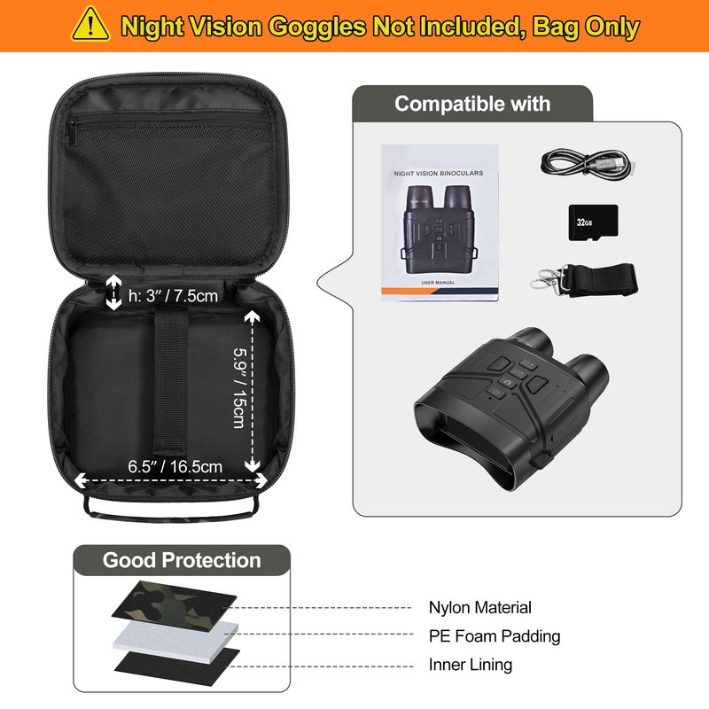 CURMIO Night Vision Goggles Carrying Case, Portable Storage Bag for