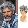 Short Culry Grey Wig for Men Short Wavy Cosplay Layered
