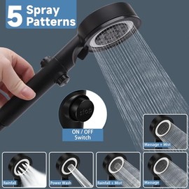 RV Shower Head with Hose, 5+1 Mode High Pressure Replacement with On/Off Switch, Water Saving Motorhome Shower Head for RV/Campervan, Caravan(Black)