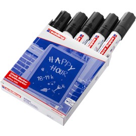 edding 4090 chalk marker - black - 5 chalk pens - chisel tip 4-15 mm - broad-tipped wet wipe pen for chalkboards, windows, glass, mirrors - liquid chalk marker pens for opaque coverage