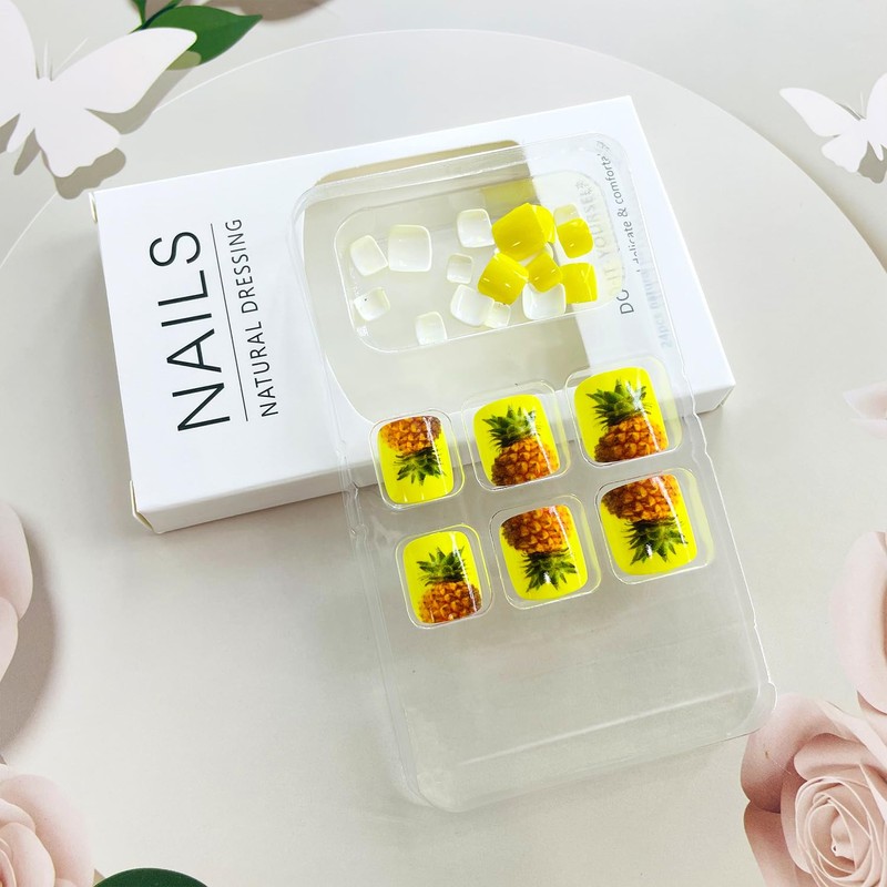 Fruit Press on Toenails Yellow Solid Color False Toenails Glossy