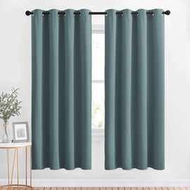 NICETOWN Blackout Curtains 63 Length for Nursery - Grommet Window Treatment Thermal Insulated Solid Room Darkening Drapes for Living Room, Greyish Blue, 1 Panel, W52 x L63