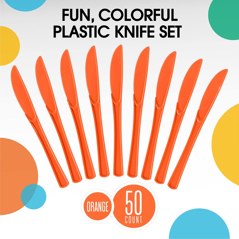 Exquisite Orange Plastic Knives 50 Pcs Orange Knives Disposable Utensils