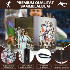 Oirigaga Football Cards Scrapbook, Football Trading Cards Album Folder, 4 Pockets, 50 Pages, 400 Cards, Collector's Folder, Collector's Book, 3-Ring Cards, Book Folder with Zip, Carry Handle