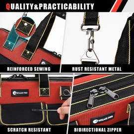 WILAXI PRO 20 in Tool Bag For Men with Waterproof Molded Base, High Capacity Wide Mouth Tote, Construction Worker Electricians Tool Bags, Large Tool Bag Organizer for Men Women (Red)