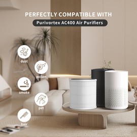Breabetter AC400 True HEPA Replacement Filter Compatible with Purivortex AC400 Purifiers, 3-in-1 H13 True HEPA Filter（4-Pack）-White